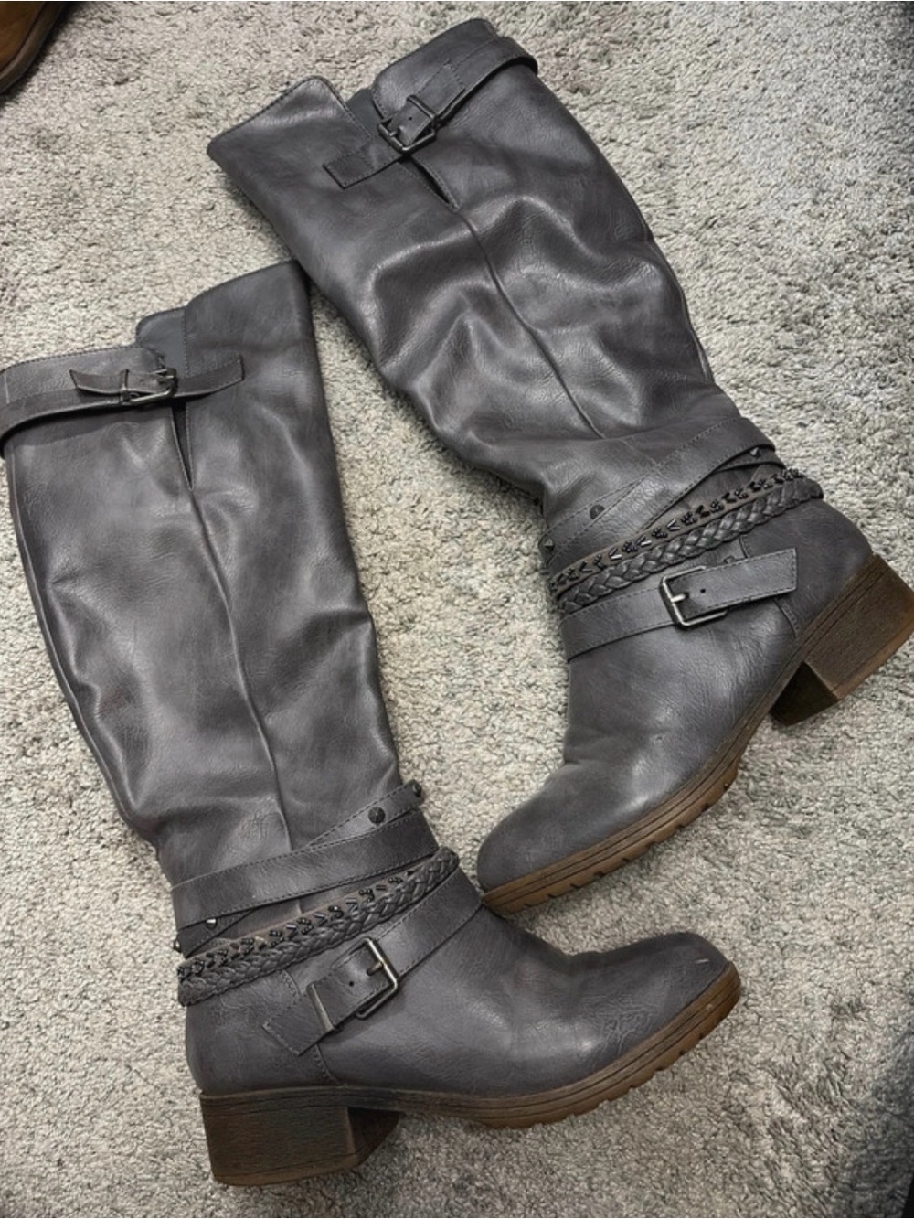 Sugar Gray Over-the-Knee Braided Strap Boots